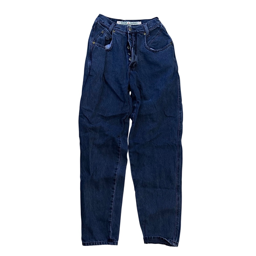 Vintage Zena‎ Jeans Dark Wash High Waisted Mom Jeans 100% Cotton Button Fly